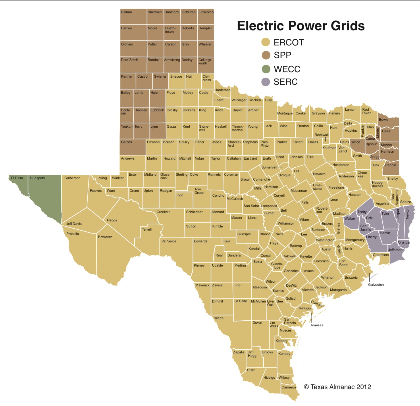 Map of Texas Electric Power Grids